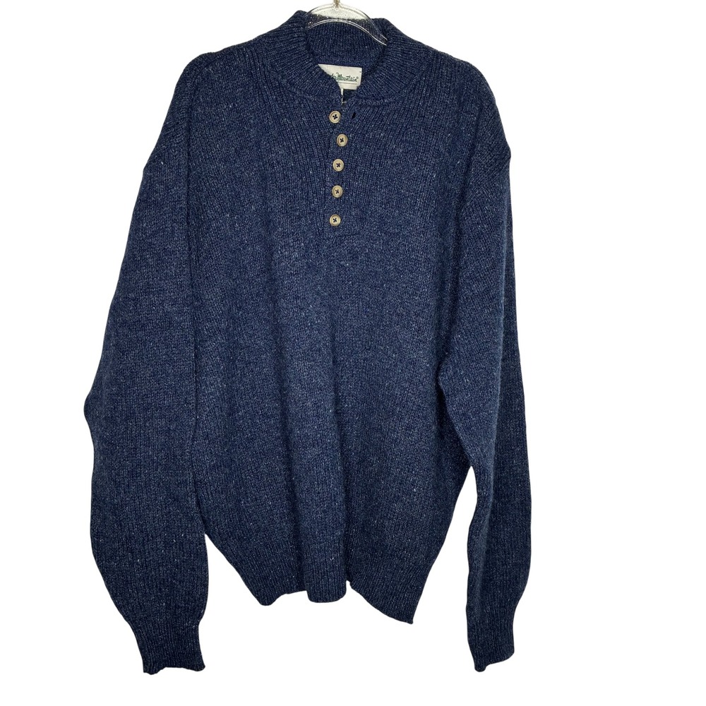 VTG Gander Mountain Mens XL Blue Wool Blend Sweater Mock Neck Henley USA Made